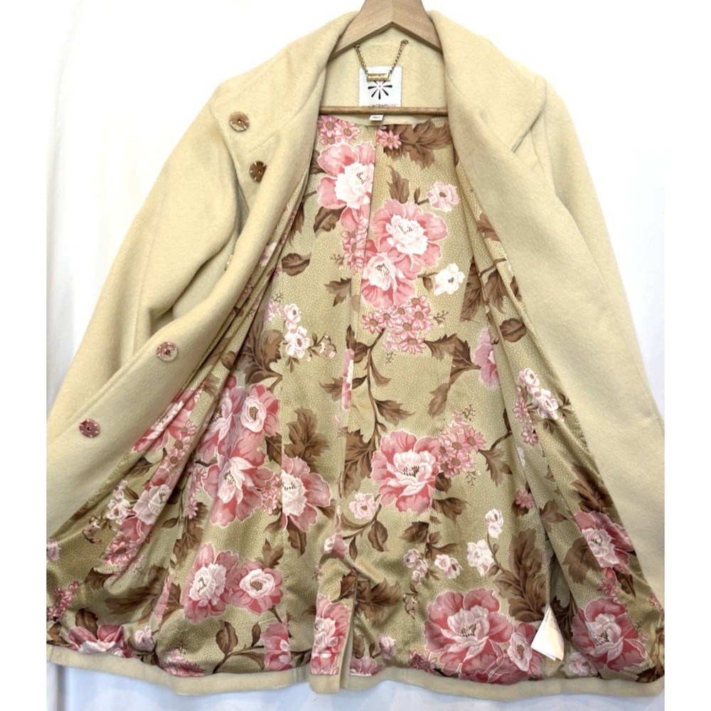 Isaac Mizrahi Womens Floral Lined Pea Coat Size 10 Cream Preppy Classic Timeless - Picture 3 of 13